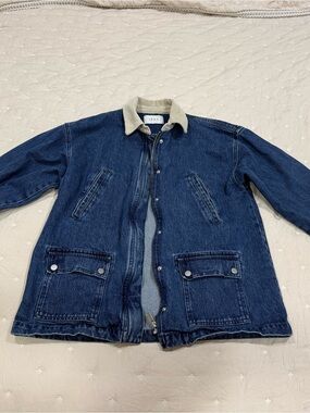 WOMEN'S IKKS BLUE DENIM JACKET WITH VELOUR COLLAR